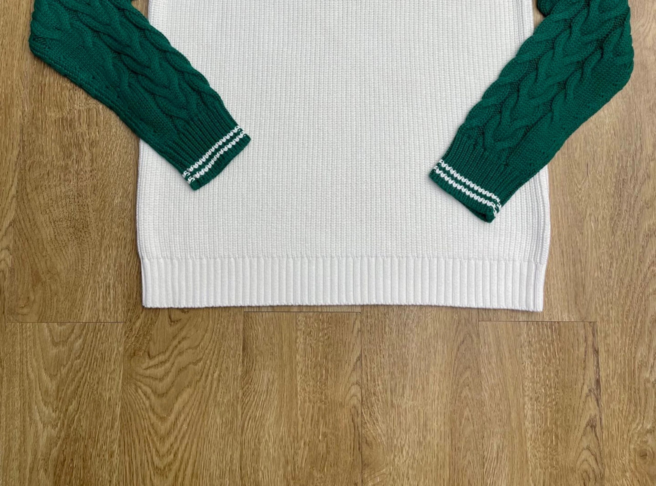Casablanca Half Zip Cable Knit Sweater Cream Green