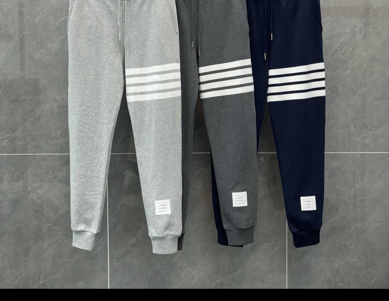 Thom Browne Grey Sweatpants with White Stripes