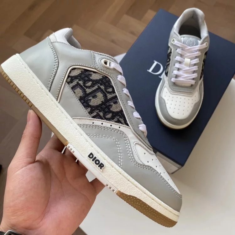 Dior B27 Mid-Top Calf Oblique J Sneakers Gray White