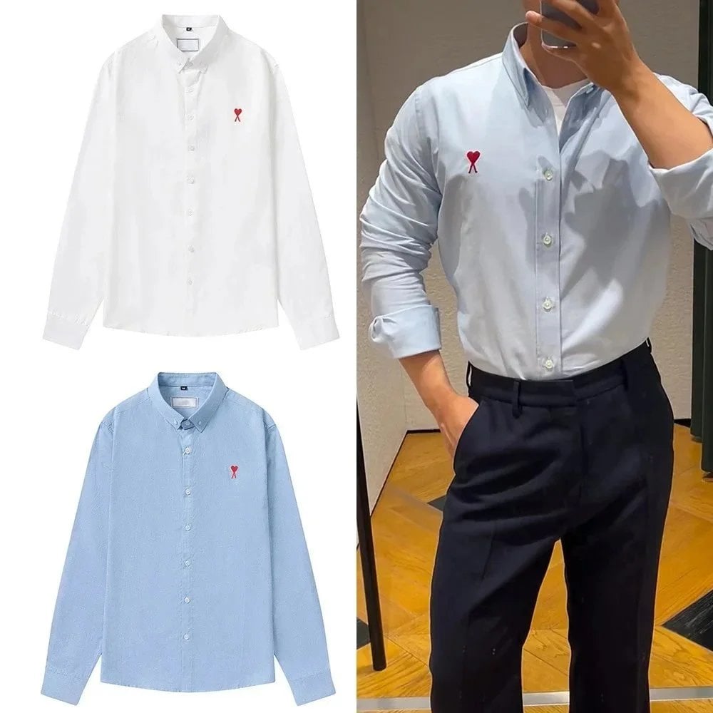 Ami Alexandre Mattiussi Light Blue Heart Logo Short Sleeve Shirt