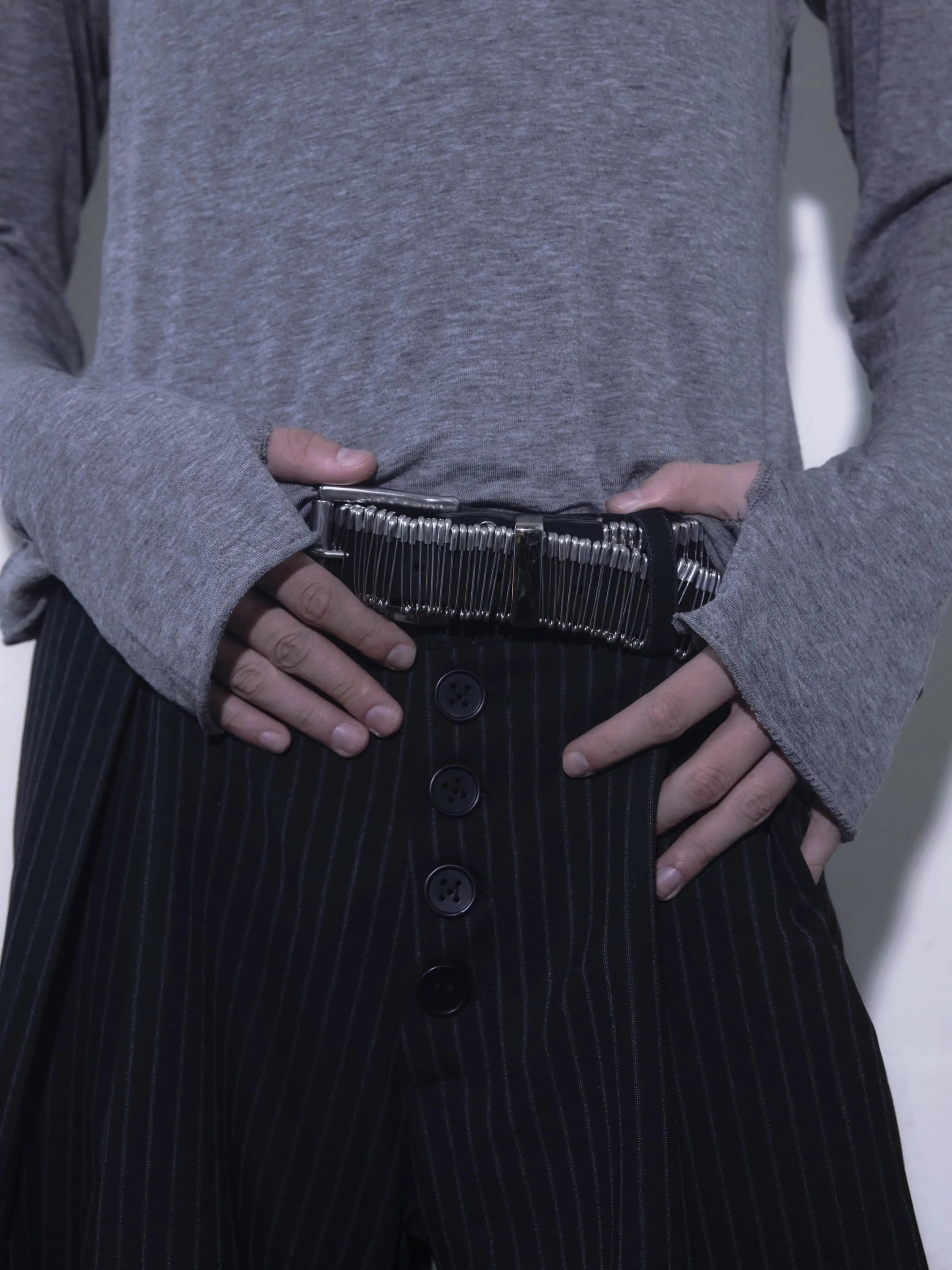 Black Leather Belt with Safety Pins