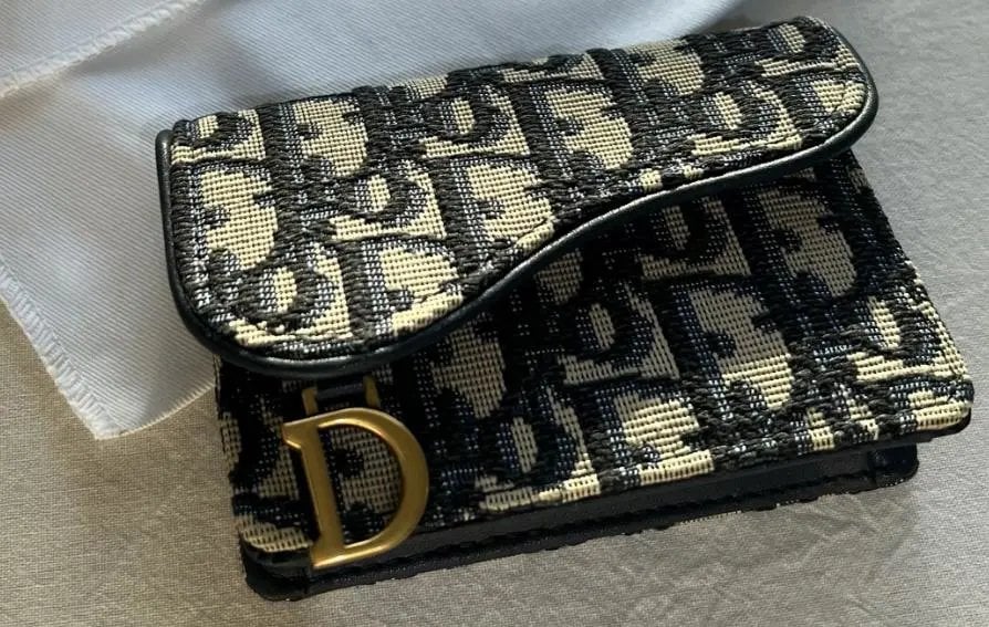 Dior Saddle Flap Card Holder Blue Oblique Canvas