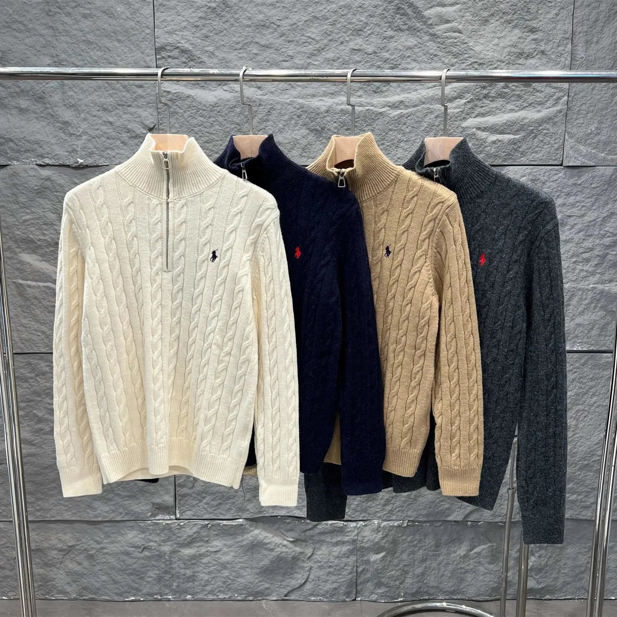 Ralph Lauren Cable Knit Quarter Zip Sweater Cream