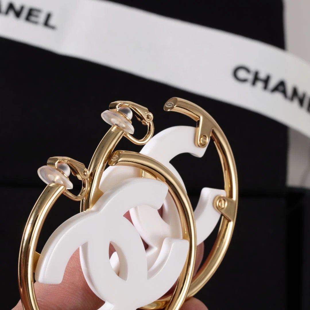 Chanel CC Hoop Earrings White Gold