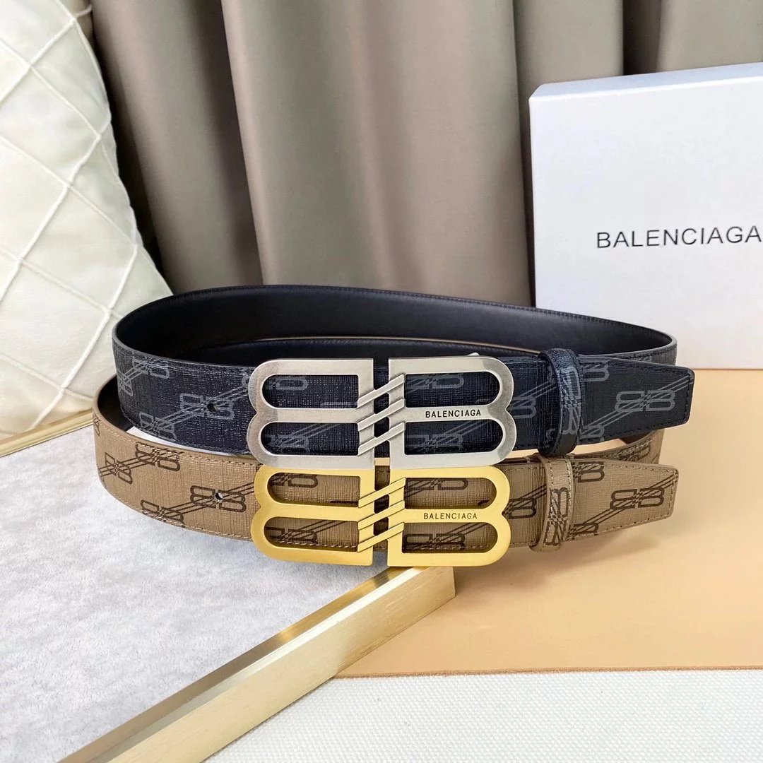 巴家皮带 宽版腰带这款BB 男士皮带版腰带来自Balenci设计细节,正面扣、尖尾,打孔式细节3.8cm