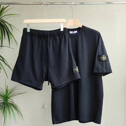 跨境Shone多巴胺夏季短袖短裤套装高品质跨境男女休闲潮流徽章T恤
