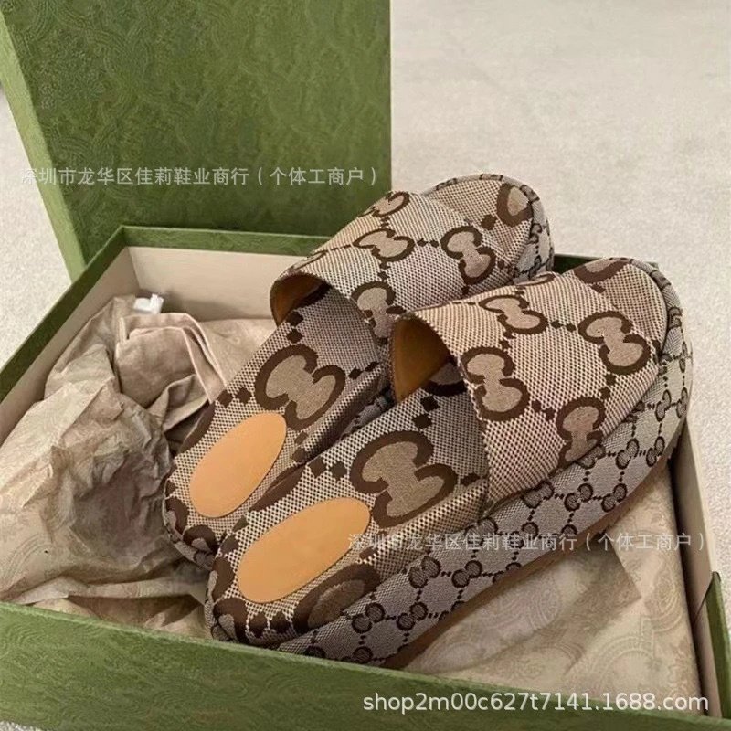 Gucci GG Monogram Platform Slides Brown