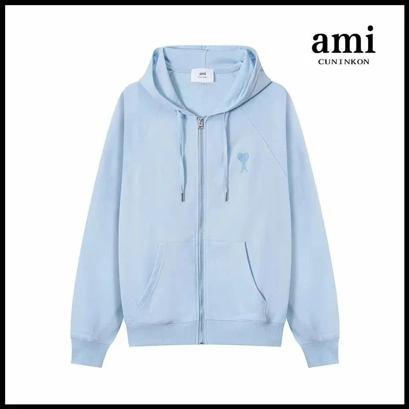 ami Paris Ami de Coeur Zip Hoodie Light Blue