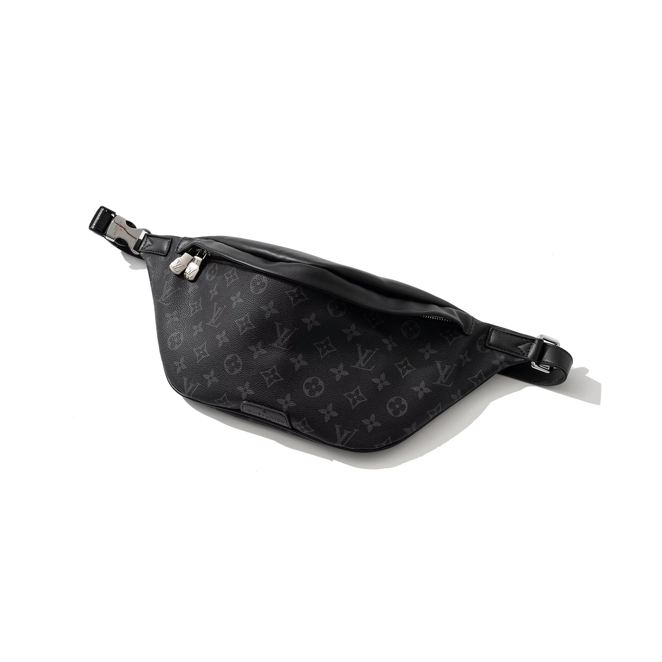 M44336 47 * 20 * 9cm Discoverhy Classic Old Flower Black Flower Logo Splicing Cowhide Shoulder Bag Waist Strap Bag
