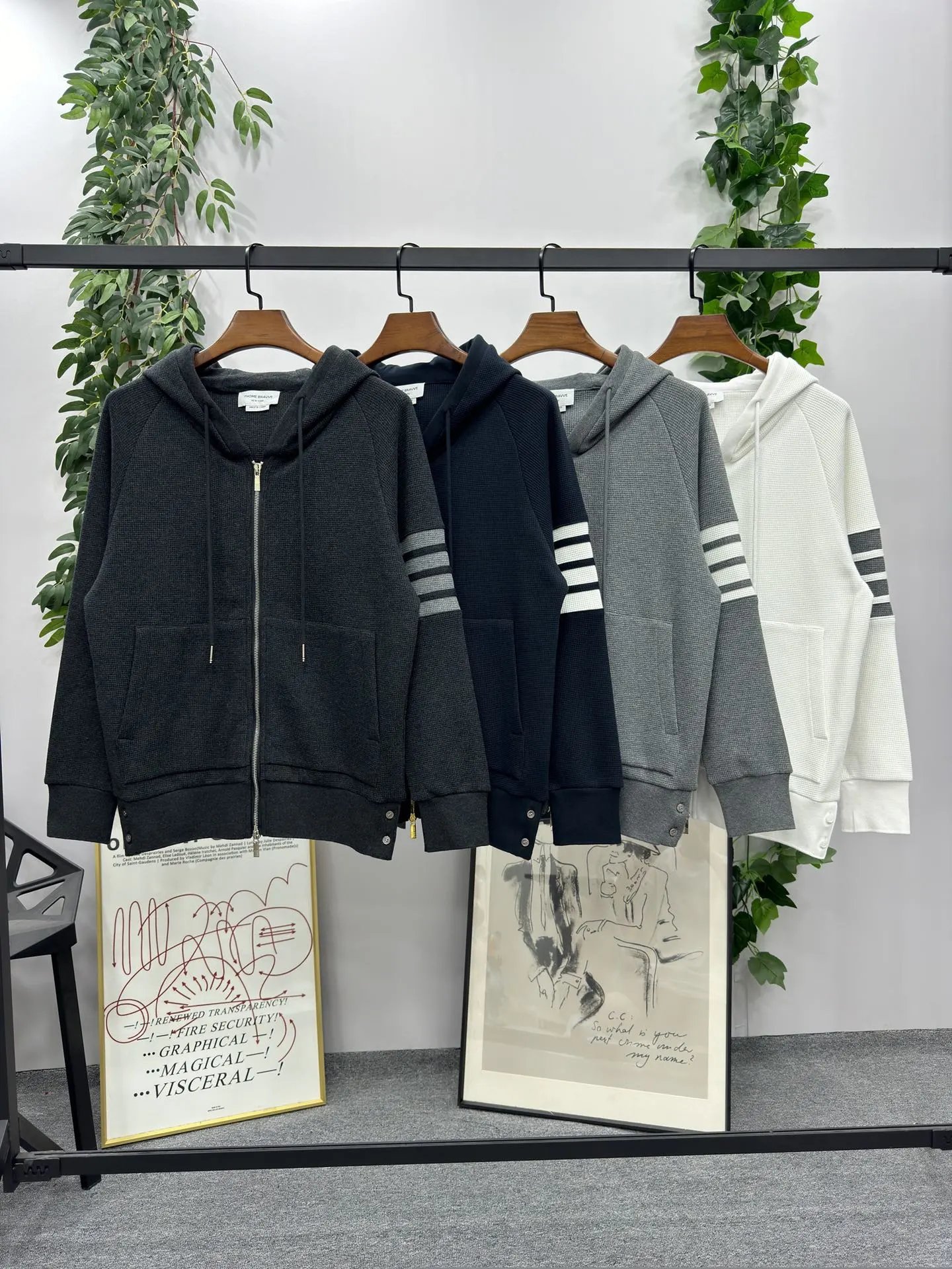 A101950经典款秋冬新品华夫格拉链开衫插肩袖卫衣