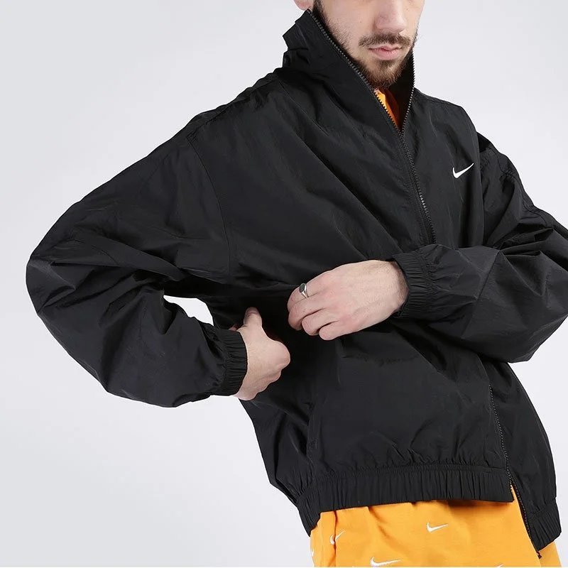 Special Offer High Quality NK Lab nrg small logo nylon jacket swoosh sports hooks basic sports casual retro American zipper jacket loose men's and women's black 6-4