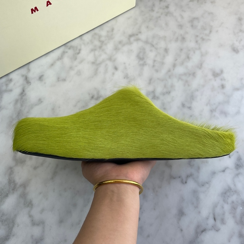 Italy Real Leather fur Slippers Women Mule Runway Flats Thic