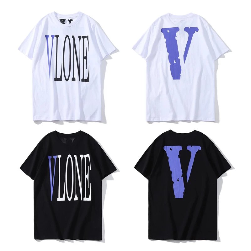 FT1983 #新款潮牌 VLONE紫蓝大V英文印花纯棉短袖T恤 潮男短T 黑色 白色 码数：S-XL