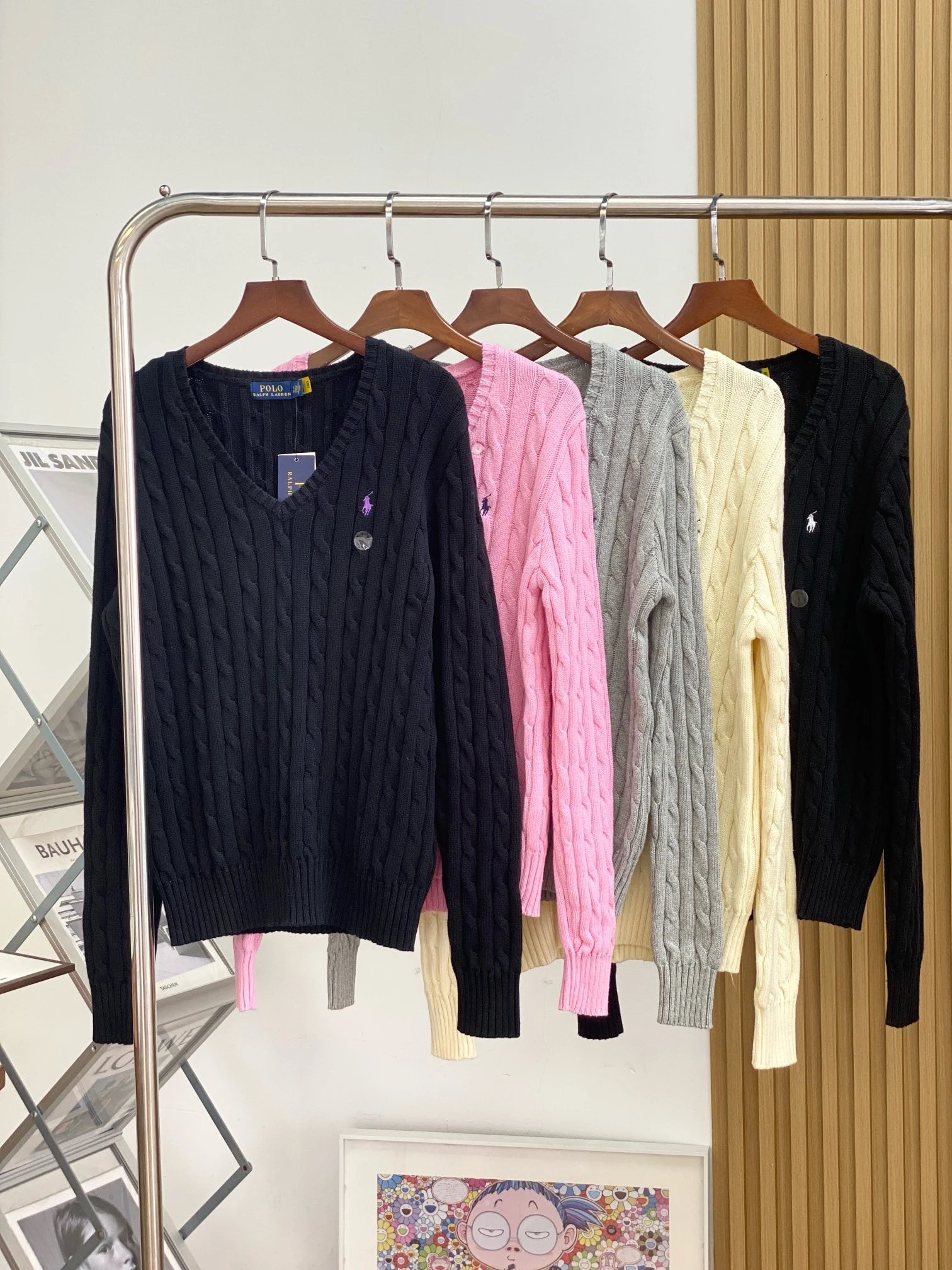 Polo Ralph Lauren V-neck Cable Knit Sweater Collection