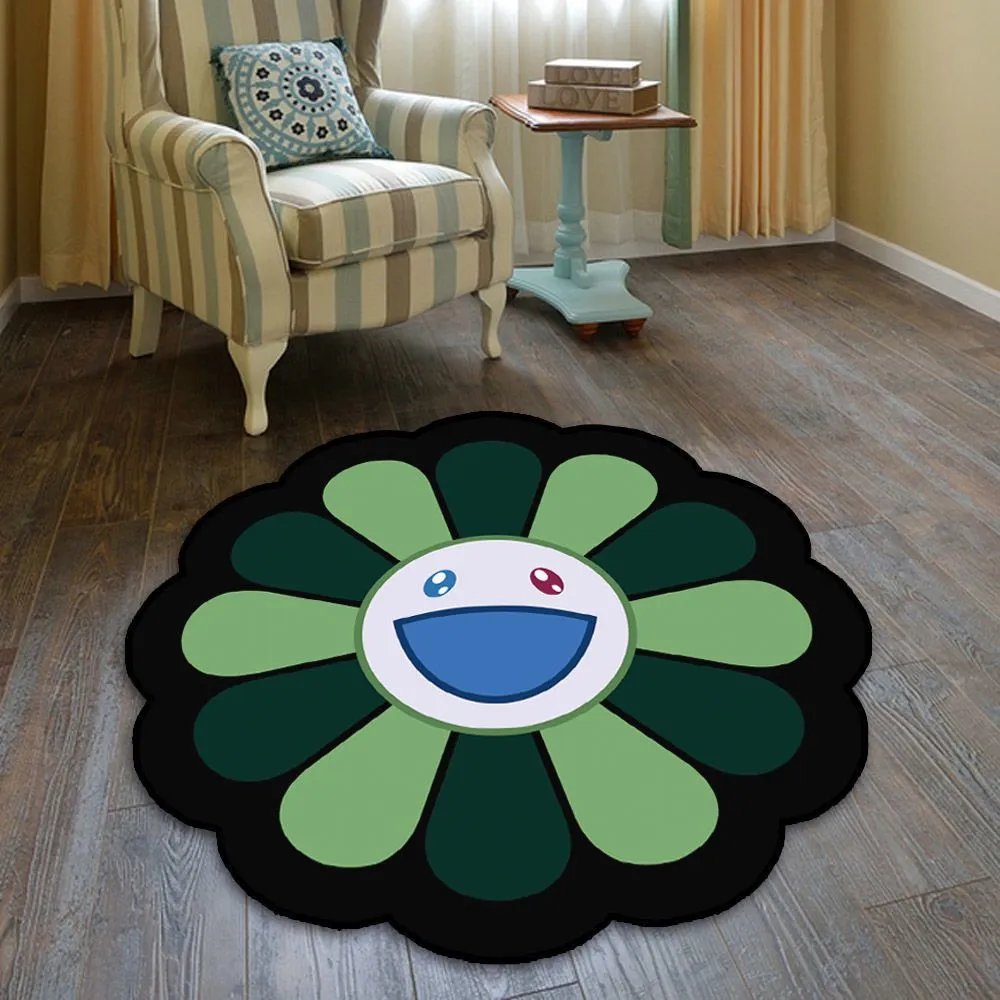 [Customized goods, non-quality problems, non-returnable] Chao art carpet sunflower smiley round floor mat bedroom checkroom children's room computer chair mat can be customized