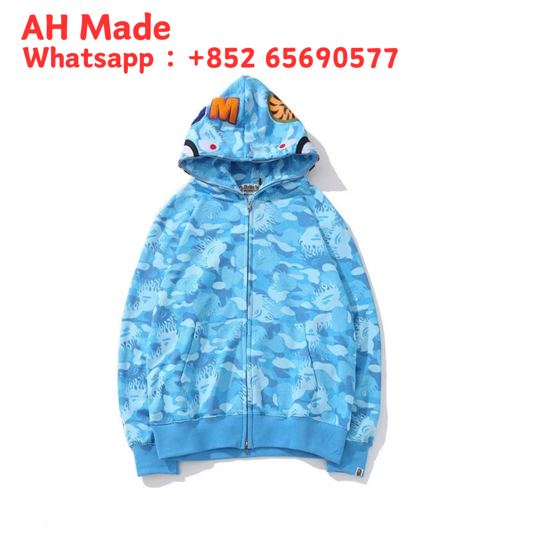 A Bathing Ape Shark Full Zip Hoodie Light Blue Camo