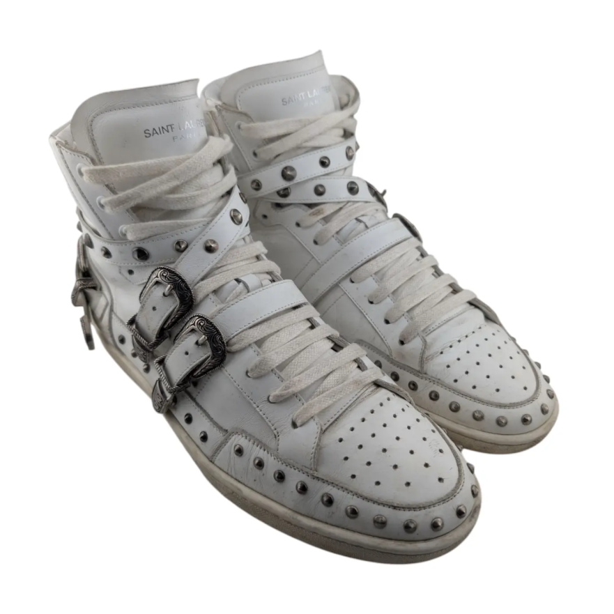 Saint Laurent Paris Studded Buckle High-Top Sneakers