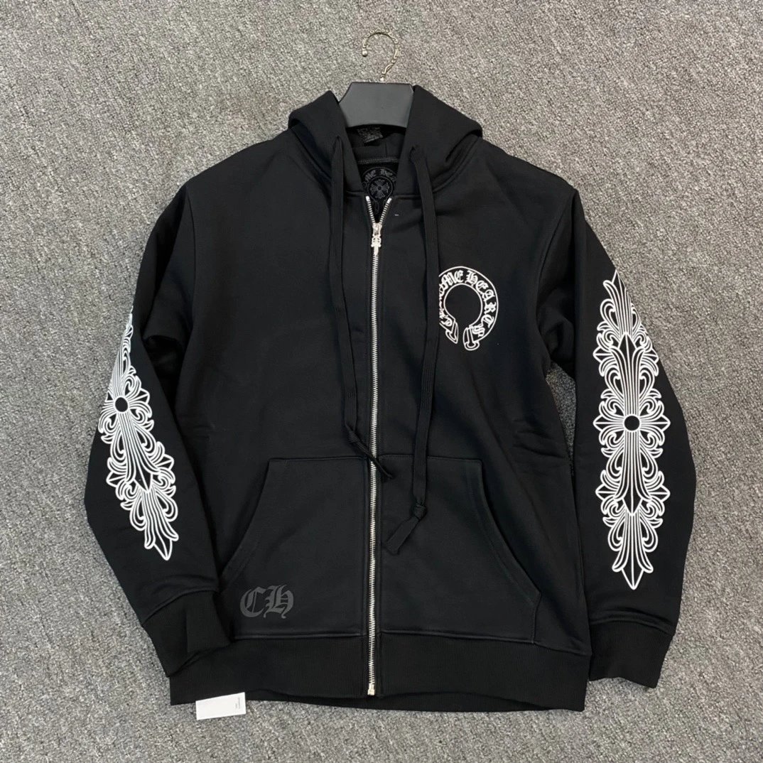 Chrome Hearts Horseshoe Logo Zip Hoodie Black
