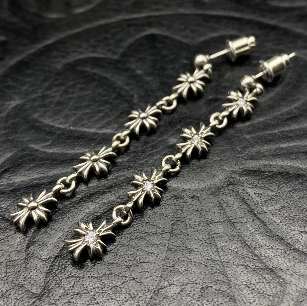 Chrome Hearts Silver 925 Cross Dangle Earrings