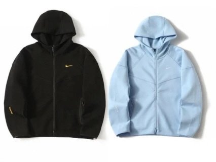Nike Tech Fleece Full-Zip Hoodie Black and Light Blue