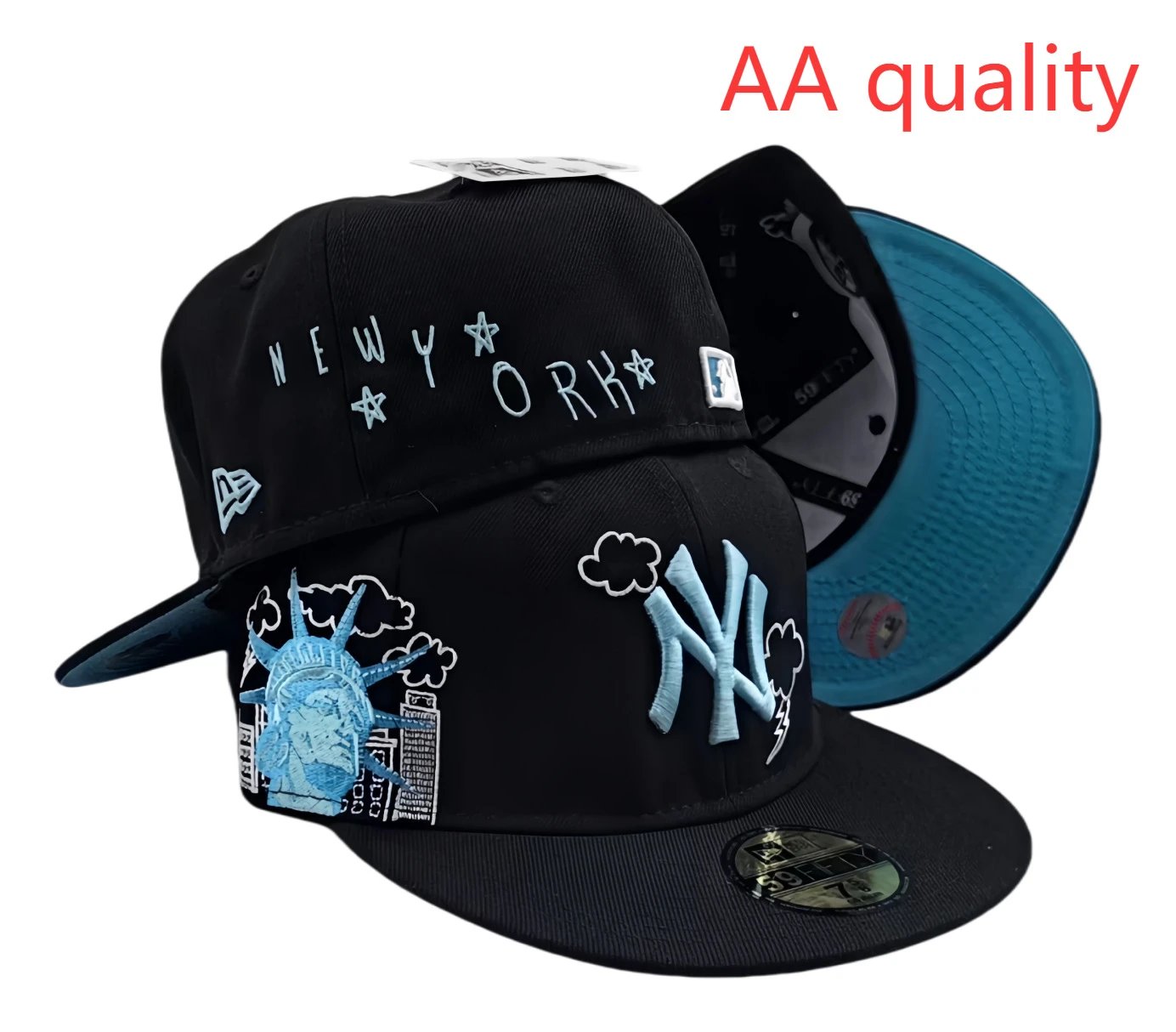 New AA high-quality baseball cap, letter embroidery, non-adjustable hat, hip-hop flat brim size pattern, fashionable hat