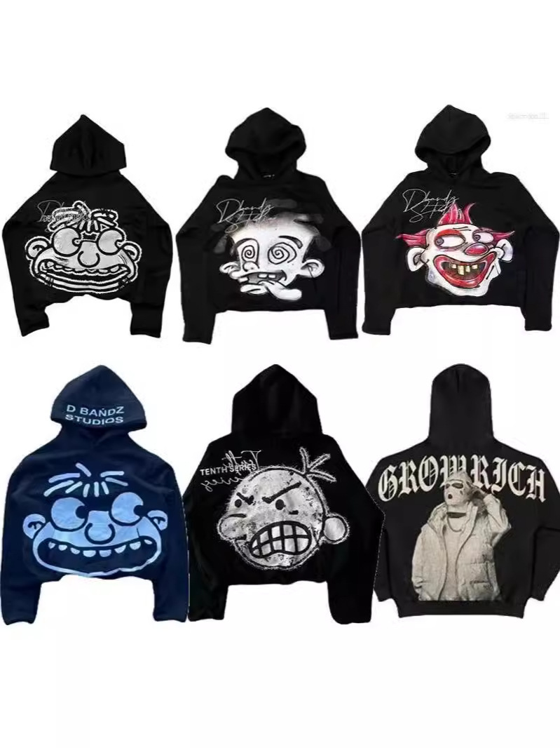 Men's Hoodie Y2K Harajuku Hip Hop Cartoon Graphic Print Pullover Fashion Casual Loose Sweatshirts Men