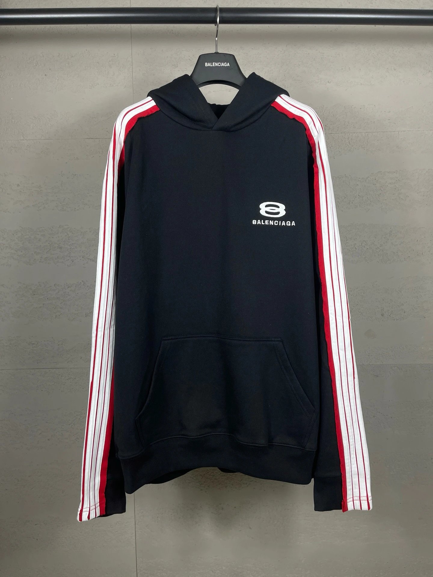 Balenciaga Black Hoodie with Red Stripes