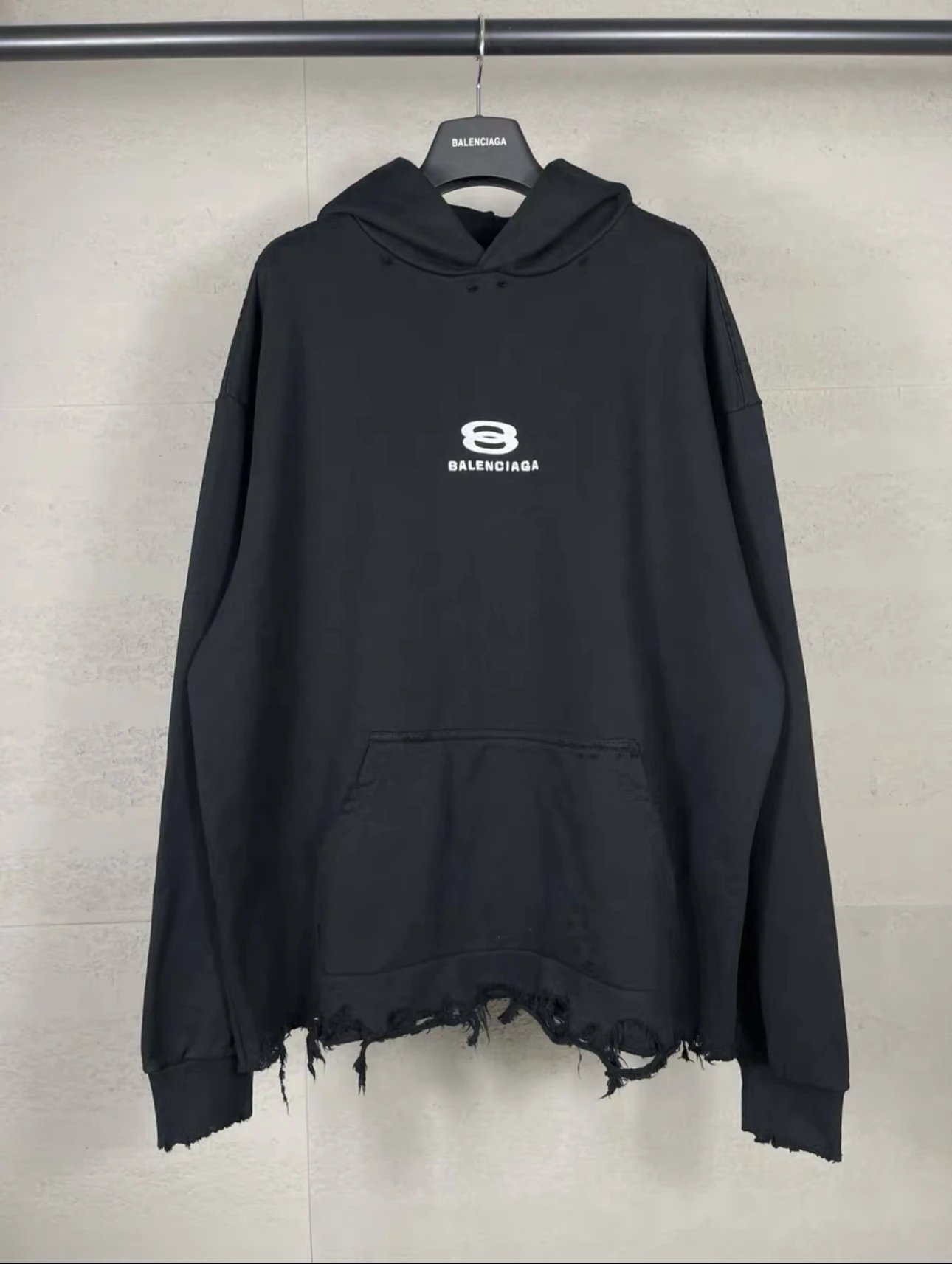 （现货）自主 BAL24ss 双环滑雪做旧流苏卫衣帽衫 Unity 破坏流苏毛边刺绣logo卫衣现货！