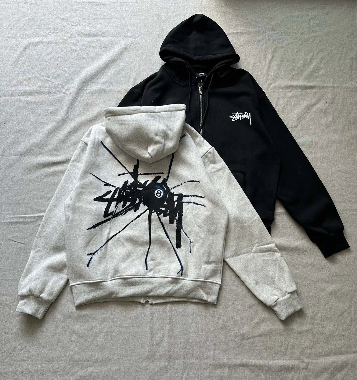 SS24 fall and winter new zipper models billiard 🎱 broken black 8 print burst crack mirror smash pattern back large LOGO couple high street retro American padded hooded zipper sweater jacket Men and women the same models