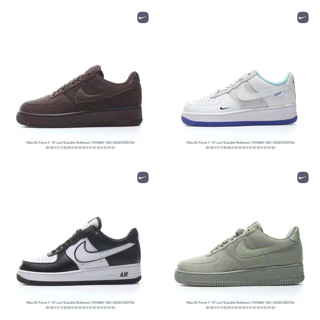 Top Leather Air Force One Classic Low Casual Sneakers "Leather Beige White Grey Blue Red 42 Jersey Built-in Air Sole air cushioning in the palm of the hand as a tribute to the legendary baseball player "Jackie Robinson".