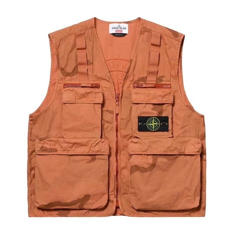 Supreme 19ssStone Island Camo Cargo Vest 石头岛联名 工装马甲 灰兰 浅桔