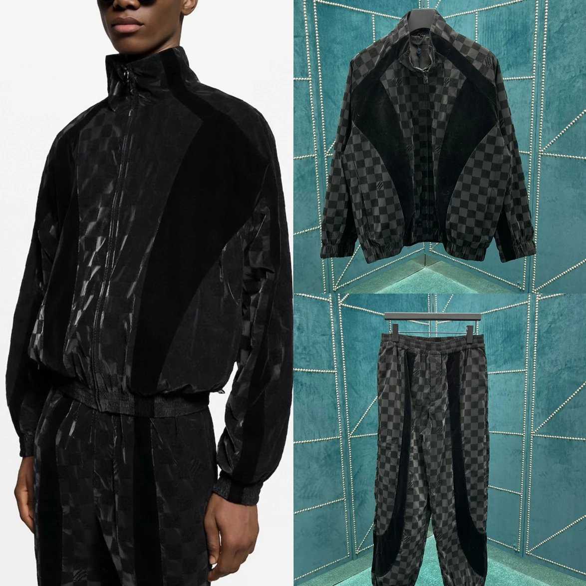 Louis Vuitton Black Checkered Velvet Track Pants