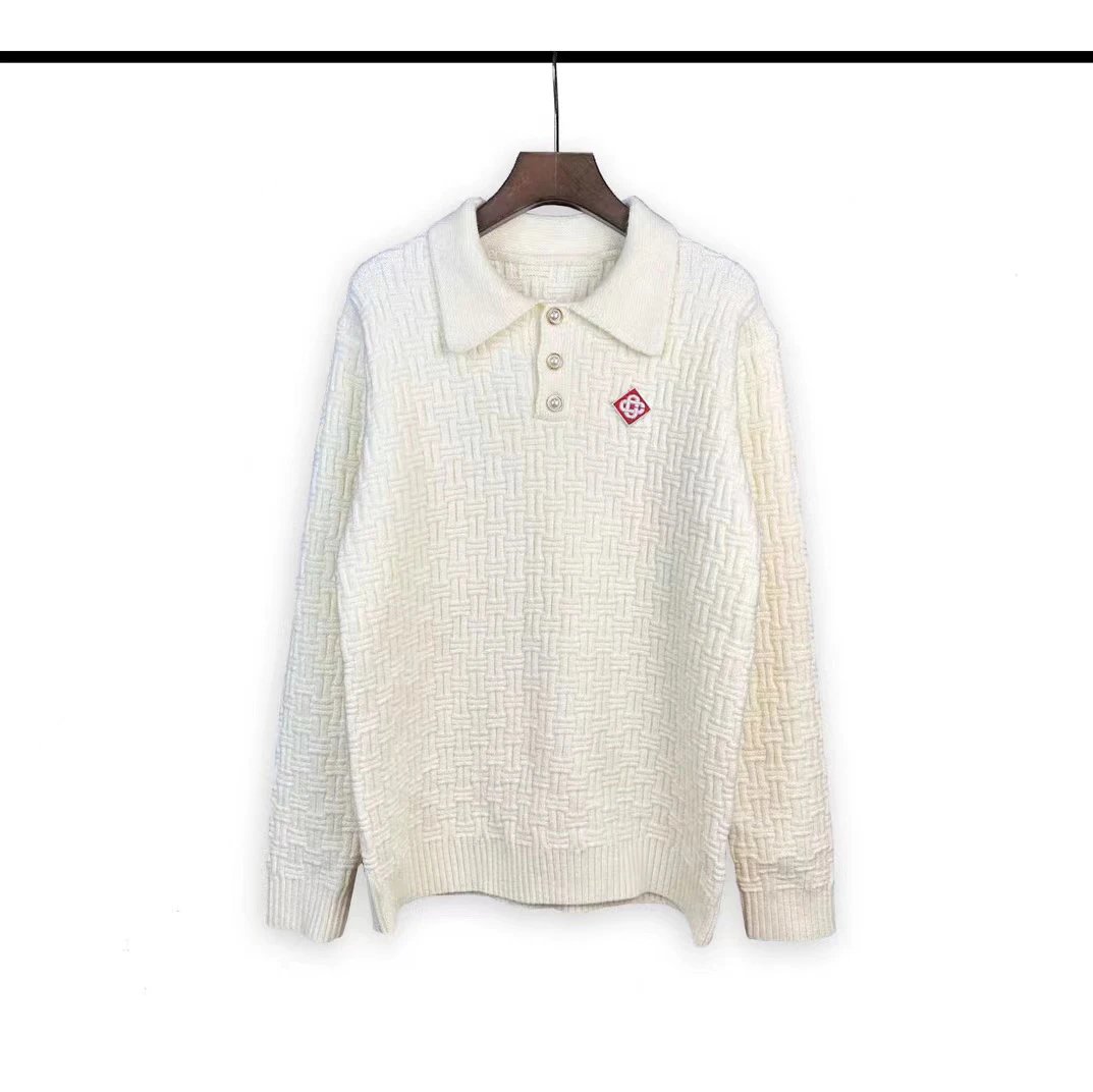 White knit polo sweater