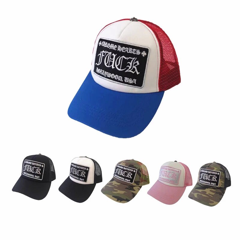 Chrome Hearts Fuck Hollywood USA Trucker Hat Pink White