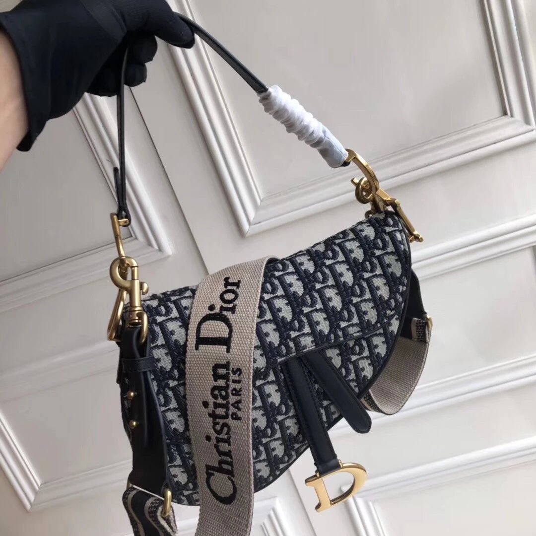 Christian Dior Saddle Bag Blue Dior Oblique Canvas