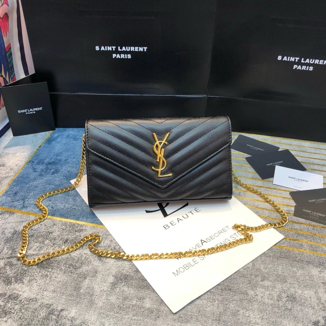 Saint Laurent Monogram Chain Wallet Black