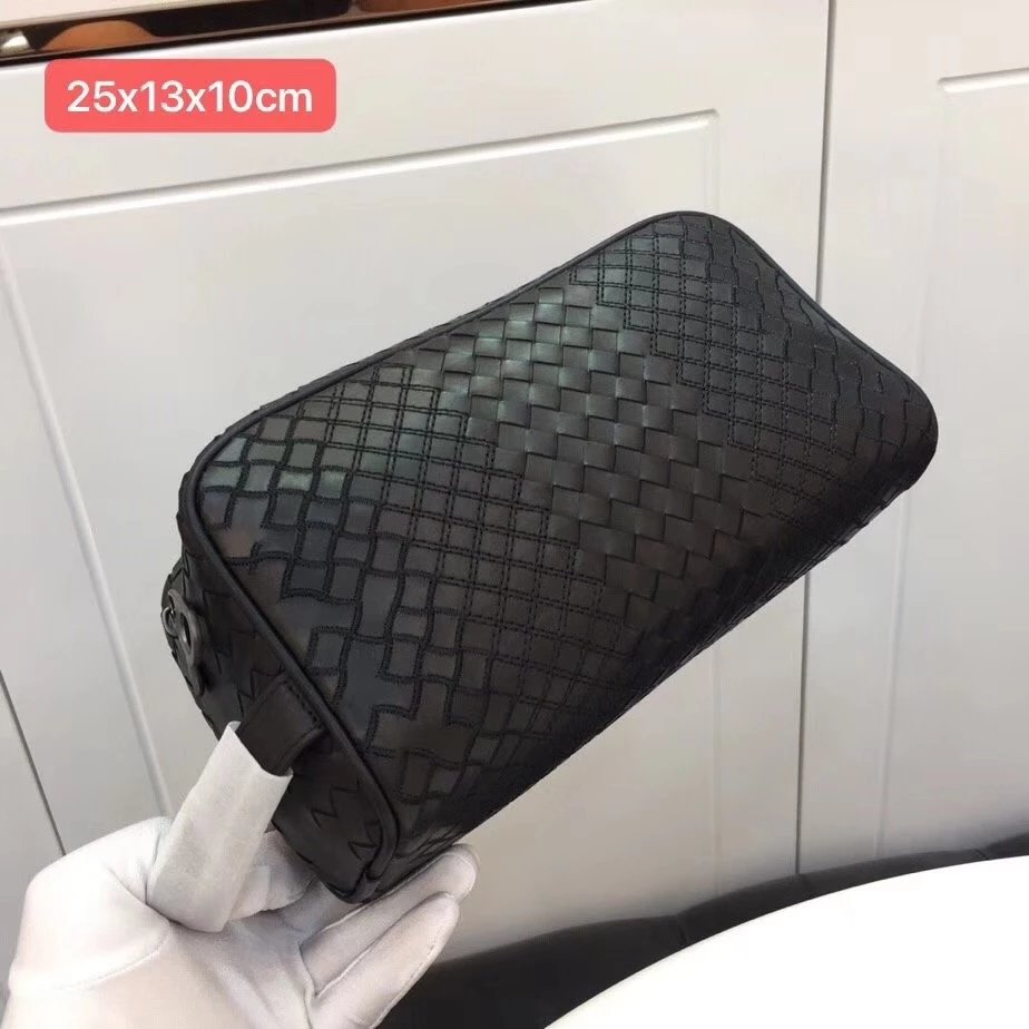 特价339元！保真货！BV 葆蝶家 顶级原单 打蜡 胎牛皮 手提包 新品韩版休闲男士黑色编制刺绣图案 手机包 手腕包