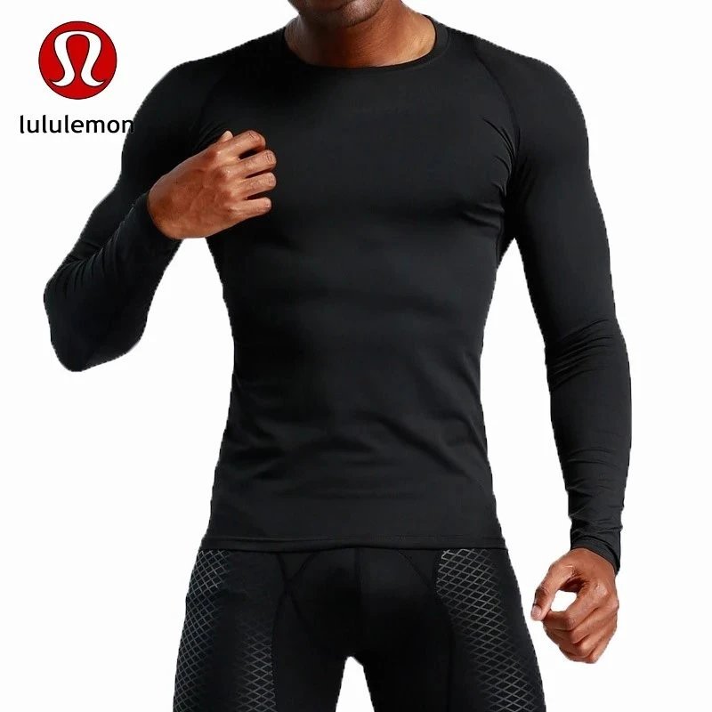 lululemon露露柠檬男士运动跑步健身瑜伽修身透气圆领开叉长袖T恤衫