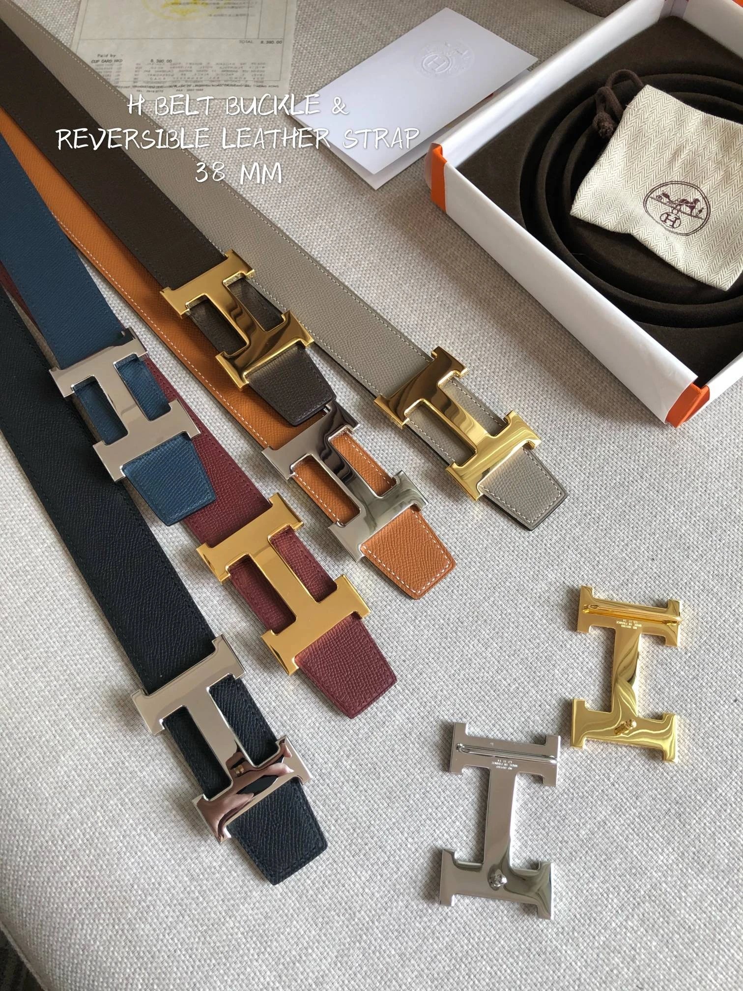 [high quality in stock] New first layer cowhide belt men's and women's H-buckle business casual double-sided usable belt